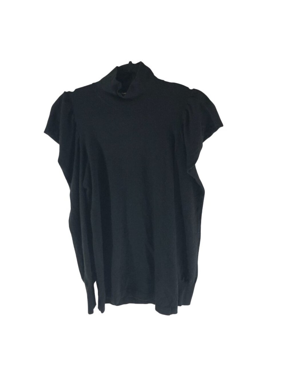 BCBGeneration Womens Black Short Sleeve Mock Neck Sweater Top Puff Sleeve Size L